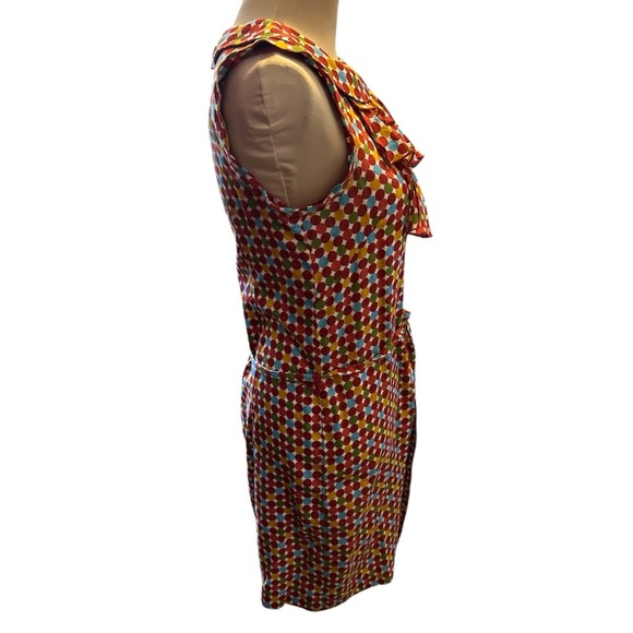 Uncle Frank Ruffled Bodice Multicolor Dot Midi Dress Belted Zip Up Back Sz Small - Picture 3 of 8